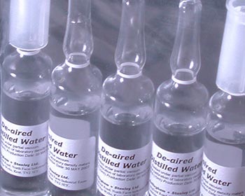 De-aired, bi-distilled water (density meter)